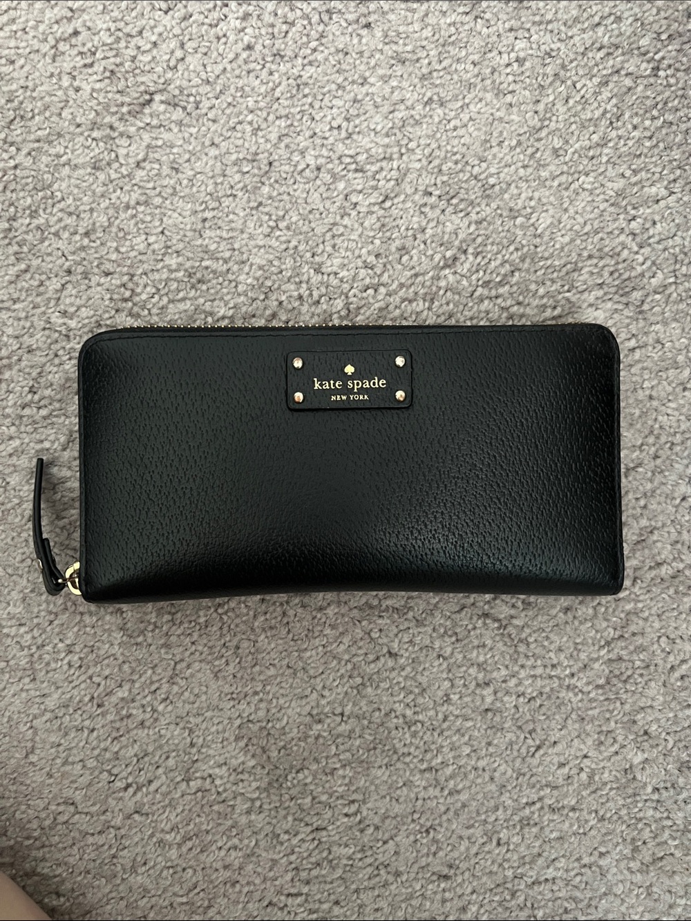 kate spade Black Pebbled Leather Zip Wallet with Gold Hardware